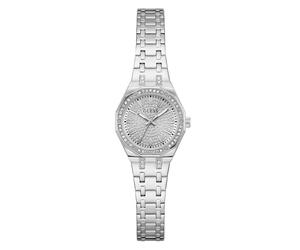 Guess Pixie Women’s 25mm Silver Tone Crystal Bezel Bracelet - Recycled Steel / Flat Mineral Lens