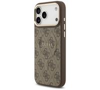 CG MOBILE Guess 4G PU Classic Logo Compatible with MagSafe Case for iPhone 17 Pro Max (Brown)