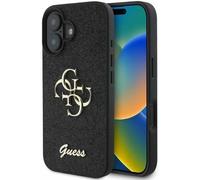 Guess PU Fixed Glitter 4G Metal Logo Case for iPhone 16 Black - GUHCP16SHG4SGK