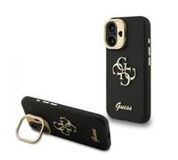 Guess PU Grained 4G Logo Stand Camera Frame Case for iPhone 16 6.1" Black