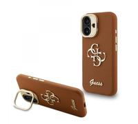 Guess PU Grained 4G Logo Stand Camera Frame Case for iPhone 16 6.1" Brown - GUHCP16SPCS4GSW