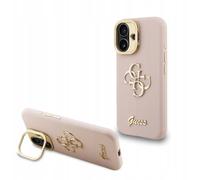 Guess PU Grained 4G Logo Stand Camera Frame Case for iPhone 16 6.1" Pink - GUHCP16SPCS4GSP