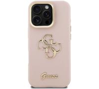 Guess PU Grained 4G Logo Stand Camera Frame Case for iPhone 16 Pro 6.3" Pink