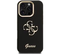 Guess PU Grained 4G Logo Stand Camera Frame Case for iPhone 16 Pro Max Black