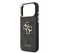 Guess PU Leather 4G Big Logo Gold Frame Case for iPhone 17 Pro Max 6.9" Black