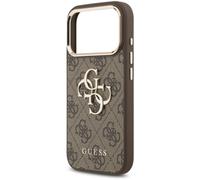 Guess PU Leather 4G Big Logo Gold Frame Case for iPhone 17 Pro Max 6.9" Brown