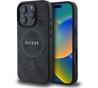 Guess PU Leather 4G Coloured Ring Case with MagSafe for iphone 16 Pro 6.3" Black