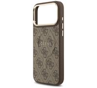 Guess PU Leather 4G Gold Frame Case with MagSafe for iPhone 17 Pro Max Brown