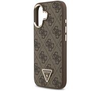 Guess PU Leather 4G Triangle Logo Gold FrameCase with MagSafe for iPhone17 Brown
