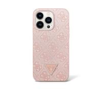 GUESS PU Leather 4G Triangle Metal Rhinestones Phone Case for iPhone 16 Pro Max (Pink)