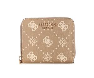 GUESS Purse Carrie Logo SLG Small Zip Around Biscotti Logo Beige