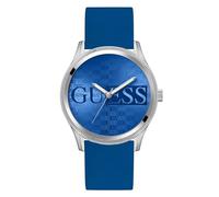 GUESS Reputation Men's Silicone Watch, Silver/Blue, Classic