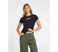 Guess Rib Embroider Short Sleeve T-Shirt Black Women - S