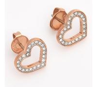 GUESS Rose Gold Plate Crystal Heart Stud Earrings UBE28005