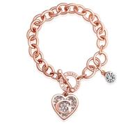 GUESS Rose Gold-Tone Round Link Chain Bracelet with Heart & Logo Charms, One Size, Base Metal, No Gemstone