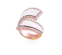 GUESS Rose-Gold-Tone Stone Framed Bypass Band with White Faux Python Inlay Ring, Synthetic Fiber, No Gemstone
