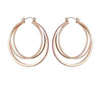 GUESS Rosegold Crystal Stone Triple Layered Hoop Earrings
