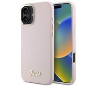 Guess Script Metal Logo & Frame Silicone Case for iPhone 16 6.1" Pink - GUHCP16SSMBSLP