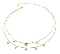 GUESS Secret Garden 16-18" Two Rows Flowers Necklace Yellow Gold/Multicolor gold-coloured