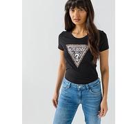 Guess Short Sleeve Triangle Python T-Shirt, Black, Size L, Women Black