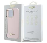 Guess Silicone Script Metal Logo & Frame Case for iPhone 16 Pro Max 6.9" Pink - GUHCP16XSMBSLP