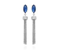 GUESS Silver Blue Crystal Stone Long Fringe Linear Earrings