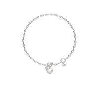 Guess Silver Tone T-Bar Heart Crystal 18" Necklace