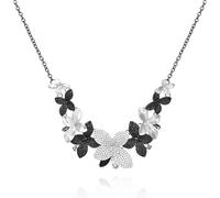 GUESS Silvertone Black Crystal Stone Floral Statement Necklace