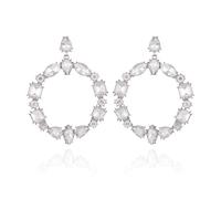 GUESS Silvertone Crystal Stone Doorknocker Earrings, One Size, Metal, glass stone, One Size, Metal, glass stone