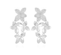 GUESS Silvertone Crystal Stone Floral Linear Drop Earrings