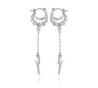 GUESS Silvertone Crystal Stone Lightning Linear Huggie Drop Earrings