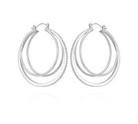 GUESS Silvertone Crystal Stone Triple Layered Hoop Earrings