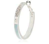 Guess Silvertone Pave Crystal Glass Stone and Light Blue Hoop Earrings, One Size, enamel, glass
