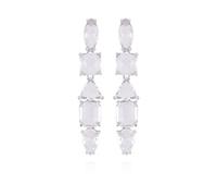 GUESS Silvertone Pave Glass Stone Statement Linear Drop Earrings