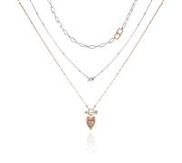 GUESS Silvertone Rosegold Heart Pendant Layered Necklace, One Size, Metal, glass stone, One Size, Metal, glass stone