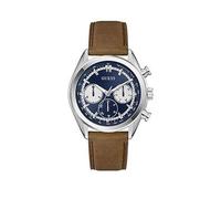 Guess stainless steel Gents watch with blue dial and brown leather strap, Multi, Men Print