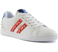 Guess Synthetic Logo Gold Stud Womens Trainer White Navy Red UK 3 - 8