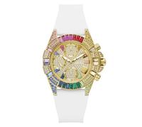 Guess True Women's Quartz Analogue Stainless Steel Watch 39 mm White Silicone Strap 5 Bar Champagne Dial Date Display GW1047L2