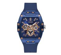 Guess US Men's Rose Gold-Tone and Blue Silicone Multifunction Watch, one
