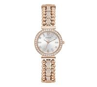 GUESS Ladies Dress Ball & Crystal 30mm Watch - Silver-Tone Dial with Rose Gold-Tone Stainless Steel Case & Bracelet