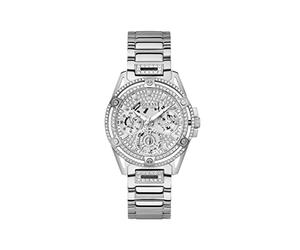 Guess US Women's Silver-Tone Rhinestone Cut-Through Watch