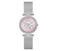 Guess US Women's Sparkling Pink Silver-Tone Mesh Analog Watch
