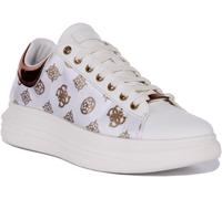 Guess Vibo Lace Up Low Womens Trainers In White Silver Size UK 3 - 8