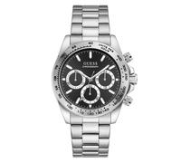 Guess Watches Mens Arthur Black Sunray Dial Silver-Tone Stainless Steel Bracelet Watch GW1058G8 | Acotis - Stainless Steel / Mineral Glass