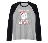 Guess What Chicken Butt Farm Animal Humor Chickens Hen Joke Raglan Baseball Tee