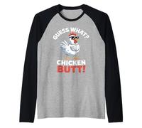 Guess What Chicken Butt Funny Chicken Meme Raglan Baseball Tee