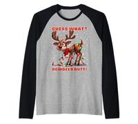 Guess What Reindeer Butt Mens & Boys Funny Ugly Christmas Raglan Baseball Tee