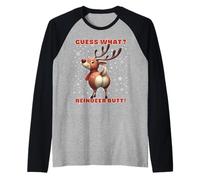 Guess What Reindeer Butt Mens & Boys Funny Ugly Christmas Raglan Baseball Tee