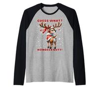 Guess What Reindeer Butt Mens & Boys Funny Ugly Christmas Raglan Baseball Tee