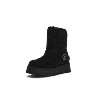 GUESS Winter Boots for Women, Black Suede, Platform Sole, Decorative Buckle, Black/White, 6 UK